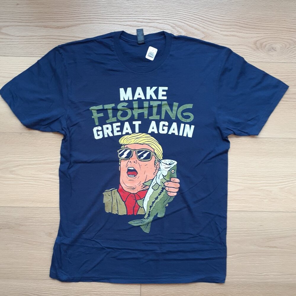 New Large Make Fishing Great Again - Trump Navy Blue T-Shirt